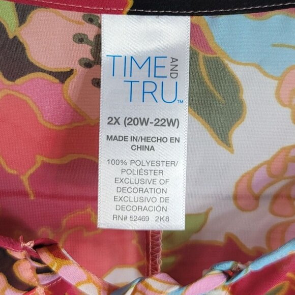 Time and Tru Swim Cover Up Multicolor Size 20 2X Sheer Floral Lace Up Pullover - Picture 5 of 5